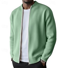 お買い得  -男性用 軽量ジャケット コーデュロイジャケット カジュアルジャケット バケーション 日常 高通気性 ポケット 春 秋 平織り ファッション クラシック スタンド レギュラー ブラック ライトグリーン ルビーレッド ネイビーブルー パープル ジャケット