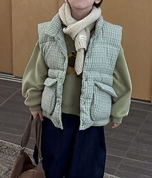 billiga -Barn Unisex Västkappa Ytterkläder Rutig Ärmlös Håller värmen Täcka Utomhus Mode Dagligen Grön Höst Vinter 4 år +