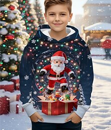 economico -Natale Ragazzi 3D Grafico Babbo Natale Fiocco di neve Felpa con Cappuccio Manica Lunga Primavera Autunno Moda Streetwear Bambini 4-12 Anni Con cappuccio All'aperto Casuale Quotidiano Vestibilit