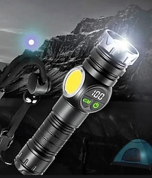 Недорогие -Белый лазерный фонарик с зарядкой через USB, телескопическим зумом, цифровым дисплеем, магнитным присоском, супер яркий светодиодный фонарик.