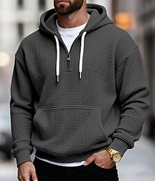 abordables -Homme Sweat à capuche Sweat à capuche gaufré Sweat à capuche quart zippé bleu marine Gris Claire Gris foncé Bleu clair À capuche Uni Poche kangourou Texturé Sport & Loisir Occasionnel Quotidien non