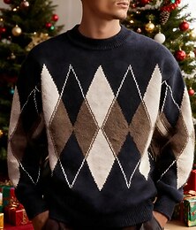 abordables -Homme Pull de Noël Chandails de Noël pull de Noël Pull Pull Tricoté Côtelé Tricoter Hauts Réguliers Tricoté Argyle Col ras du cou Mode Basique Vacances Tenue quotidienne Vêtement Tenue Automne Hiver