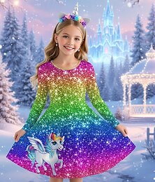 baratos -Meninas 3D Gráfico Anime Vestido Manga Longa Impressão 3D Primavera Outono Espetáculo Férias Festa Casual Princesa Lindo Infantil 4-12 anos Vestido casual Vestido A Line Altura dos Joelhos Normal