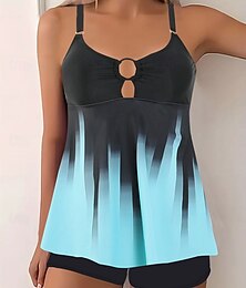 abordables -Tankini de mujer de 2 piezas shorts control de barriga cintura alta delgado espalda descubierta ropa de playa de vacaciones trajes de baño de cuello en U ombre sin mangas