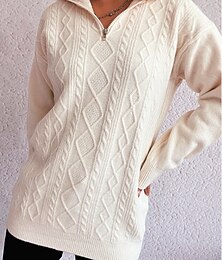 billiga -Dam Tröja Streetwear Ledigt Ensfärgat Tröjkrage Dragkedja Stickat Långärmad Vanliga toppar Sticka Helgdag Utekväll Helgen Blå Svart Höst Vinter