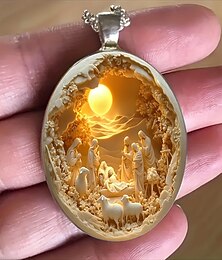 preiswerte -Weihnachtskette mit ovalem Glasanhänger zur Auferstehung Jesu, schlichtes, modisches christliches Schmuckstück für den Alltag, ideal für Weihnachten. &Ostergeschenk