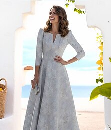abordables -Ligne A Asymétrique Longueur cheville Robe de Soirée Robe de Cocktail Robe d'invité de mariage Robe de Mère de Mariée  Manche 3/4 Col en V Élégant ancien Formel Jacquard avec Fleur