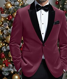 preiswerte -Herren-Blazer aus Samt, Verschlusskragen, Weihnachtsmode, Party, einfarbig, gelb, rot, blau, taillierte Passform, einreihig, mit einem Knopf