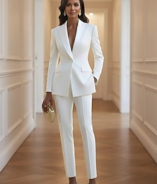 baratos -Mulheres Ternos de 2 peças Ternos-calças Formal Convidado do casamento Crepe Esticado Elegante Vintage Simples Manga Longa Longo Até o Tornozelo Lapela Chanfrada Não Trespassado