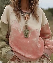 お買い得  -女性用 Pullover グラフィック 雪だるま 抽象的 あたたか クラシック カジュアル 長袖 クルーネック レギュラートップス 家 ストリート 日常着 プリント ブルー ピンク ルビーレッド グリーン 春 秋 冬