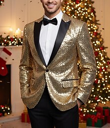 お買い得  -男性用 ブレザージャケット クロージャーカラー パーティー ソリッド Blazer ブラック Sliver シャンパン テイラーフィット シングルブレスト 一つボタン