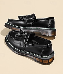 olcso -férfi fekete műbőr mokaszin bojtos részletekkel és átlátszó talppal - divatos lábbelik félig formális és hétköznapi alkalmakra