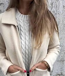 preiswerte -Damen Wintermantel Fleecejacke Bequem Atmungsaktiv Reißverschluss Tasche Lässig Einfach Urlaub Straße Lässig Alltagskleidung Reisverschluss Regulär Umlegekragen Normale Passform Langarm Oberbekleidung