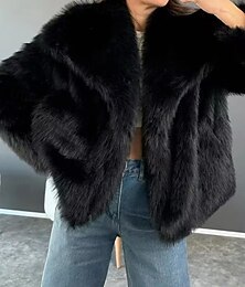 preiswerte -Damen Kunstpelzmantel Warm Bequem Tasche Knöpfe Mode Einfach Urlaub Alltagskleidung Ausgehen Regulär Umlegekragen Normale Passform Langarm Oberbekleidung Schwarz Weiß Rosa Herbst Winter