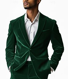 voordelige -Heren Kerstmis Casual Feestpakken Puntige revers Geel Bordeaux Kerstmis Feest Effen Getailleerd 2-delige set Enkele rij knopen met twee knopen