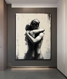 abordables -Portrait abstrait sans visage d'un homme et d'une femme, peinture à l'huile. Un homme et une femme s'enlacent, peinture à l'huile. Décoration murale pour amoureux, art wabi-sabi.