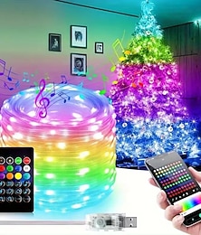 economico -Luci a stringa a LED con telecomando intelligente, supporto per controllo tramite app, alimentazione USB, sincronizzazione musicale 200/100/50 LED, cambio colore RGB, per decorazioni natalizie, per