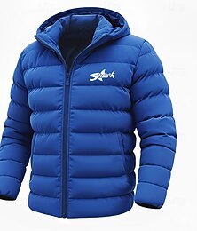 preiswerte -Herren Hai Mit Buchstaben bedruckt Wintermantel Daunenjacke Thermowarm Regenfest Leicht Lässig Outdoor Täglich Wattierte Steppjacke mit Kapuze Herbst Winter Langarm Schwarz Rote Königliches Blau