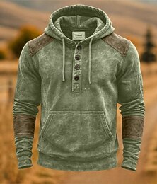 preiswerte -Herren Kapuzensweatshirt Pullover Kapuzensweatshirt Kapuzenpullover mit Knöpfen Weinrot Grün Mit Kapuze Einfach Patchwork Farbblock Kängurutasche Sport & Outdoor Lässig Täglich Vintage Streetwear