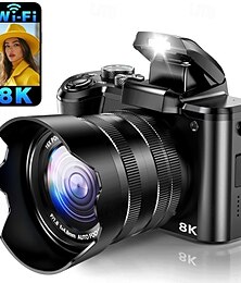 זול -מצלמה דיגיטלית 8k עם WiFi של 88 מגה פיקסל לצילום, מסך מגע 3.2 אינץ', זום 16x, פוקוס אוטומטי, מצלמת ולוגים לסרטוני יוטיוב, מצלמה כפולה נגד רעידות