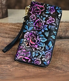 Недорогие -Женский кошелек из натуральной кожи — большой вместимости, с цветочным рисунком, застежкой-молнией, отделениями для карт и карманами для наличных — идеально подходит для повседневного использования и особых случаев