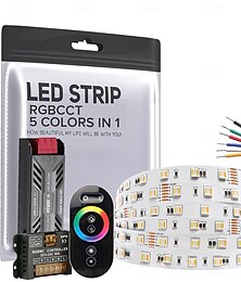 Недорогие -24 В постоянного тока RGBCCT 5 чипов в 1, суперяркие светодиоды, гибкая светодиодная лента, изменяющая цвет, настраиваемая, белая, 5050 RGBCCT светодиодная лента, 300 светодиодов, рулон 16,4 фута для