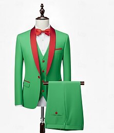 preiswerte -Herren Smokings Partyanzüge Lässig Schwarz Weiß Frühling, Herbst, Winter, Sommer Anzug Schalkragen Mode Party Patchwork Figurbetonter Schnitt 3-teilig Einreiher - 1 Knopf