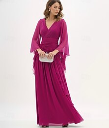 abordables -Robe de mariage A-Ligne V Col en V à manches longues longueur sol en chiffon avec fronces