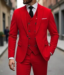 お買い得  -男性用 ブレザー+ベスト+ドレスパンツ ブレザー スーツ ビジネス カクテルパーティー ウェディングパーティー ３個 ファッション カジュアル 春 秋 ポリエステル 平織り ポケット ボタン 快適 シングルブレスト ブレザー ブルー ダークグレー ブラック ホワイト