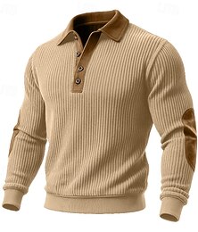 economico -Per uomo Maglia Velluto a coste Maglione Felpa con cappuccio abbottonata Verde militare Borgogna Blu marino Cachi Colletto Polo Semplice Patchwork Blocco di colore Testurizzato Sport & Outdoor