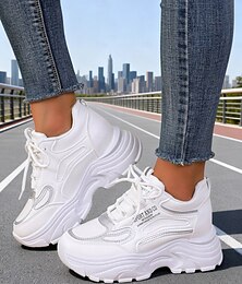 economico -sneakers bianche da donna con dettagli metallici: comode calzature casual da indossare tutti i giorni, per lo sport e le attività all'aperto