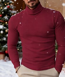abordables -Homme Pull de Noël Chandails de Noël pull de Noël Pull Pull Tricoté Côtelé Tricoter Hauts Réguliers Tricoté Uni Col roulé Mode Occasionnel Vacances Tenue quotidienne Vêtement Tenue Automne & Hiver