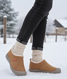 preiswerte -Kamelfarbene, warme, gesteppte Damen-Winterschuhe zum Hineinschlüpfen in weiter Passform – rutschfeste Outdoor-Schuhe für Schneetage, Reisen, Pendeln und den Alltag
