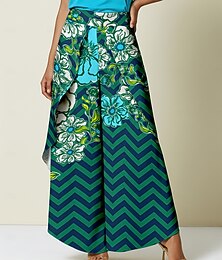 economico -pantaloni larghi in raso con stampa floreale geometrica casual da vacanza