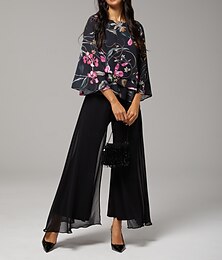 abordables -Chemisier femme noir à fleurs, manches 3/4, ample, col rond, décontracté, élégant, vacances, printemps, été, automne