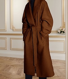 preiswerte -Damen Wintermantel Mantel Warm Bequem Tasche Mit Gürtel Lässig Einfarbig Urlaub Straße Lässig Alltagskleidung Lang Umlegekragen Normale Passform Langarm Oberbekleidung Schwarz Braun Beige Frühling