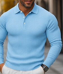 olcso -Férfi Bordás kötött felső Golf pólóingek Utca Hétköznapi Hajtóka Hosszú ujj Alap Modern Sima Gombok Tavasz Ősz Minden évszak Karcsúsított Fehér Sötétkék Medence Szürke Bordás kötött felső