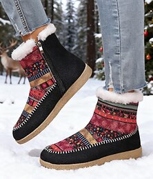 economico -stivaletti caldi da donna con motivo etnico – stivali invernali colorati in stile boho foderati in pile con cerniera laterale, comode calzature da esterno per viaggi e vacanze