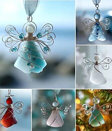economico -ornamenti fatti a mano in vetro di mare acrilico avvolto in filo - decorazioni rustiche per la punta dell'albero di Natale costiero con turchese, rosso, &tonalità marroni, intricati disegni di ali,