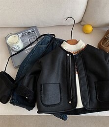 economico -Bambini Ragazze Giacca in pelle nera Giacca di pelle Tinta unica Moda Impermeabile Tenere al caldo Antivento All'aperto Cappotto Capispalla Dai 4 anni in su Autunno Nero