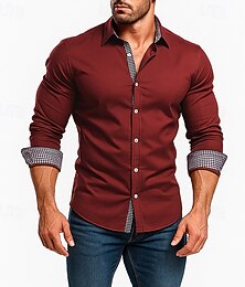 abordables -Hombre Camisa Camisa para Vestido Camisa casual Abotonar la camisa Plano Formal Boda Azul Piscina Blanco Rojo Manga Larga Diseño Verano Primavera Ropa Retazos