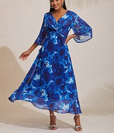 abordables -robe maxi à imprimé floral abstrait, col en V et nœud sur le devant, manches évasées