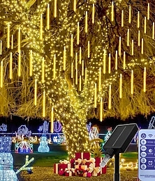 Недорогие -0.3м Гирлянды Пульты управления 384 светодиоды Тёплый белый Белый Синий Огни метеоритного дождя Работает от солнечной энергии Для вечеринок На открытом воздухе Солнечная энергия