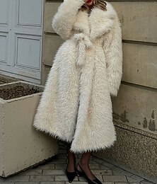 preiswerte -Damen Wintermantel Kunstpelzmantel Warm Bequem Patchwork Knöpfe Elegant Lässig Einfach Urlaub Straße Lässig Alltagskleidung Lang Umlegekragen Normale Passform Langarm Oberbekleidung Beige Herbst