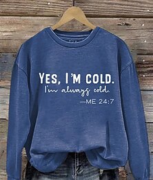 abordables -Mujer Sudadera Graphic Letra Casual Manga Larga Cuello Barco Tops regulares Casual Calle Uso Diario Azul Piscina Negro Rojo Otoño Invierno