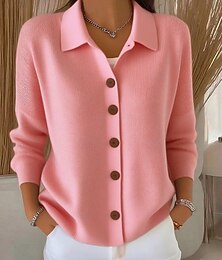 preiswerte -Damen Pullover Elegant Lässig Weich Einfarbig Gerippt Hemdkragen Gestrickt Langarm Normale Oberteile Stricken Outdoor Täglich Wochenende Schwarz Weiß Frühling Herbst