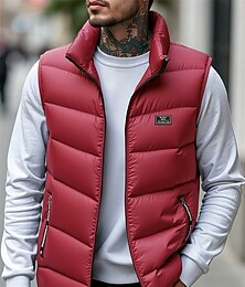 preiswerte -Herren Steppweste Weste Gilet Urlaub Täglich Date Mode Lässig Herbst Winter Tasche Polyester Warm Bequem Einfarbig Reisverschluss Stehkragen Normale Passform Blau Schwarz Gelb Rote Weste