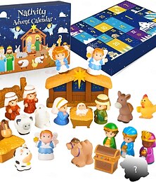 お買い得  -2025年 キッズ向け キリスト降誕アドベントカレンダー、クリスマスストーリー キリスト降誕プレイセット 幼児・子供・男の子・女の子向け キリスト教アドベントカレンダー、25個入り キリスト降誕シーンセット おもちゃ 子供用