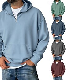abordables -Homme Sweat à capuche Sweat à capuche quart zippé Bleu Vin Vert Gris Bleu clair À capuche Uni Avec Poches Sport & Loisir Quotidien Fête Polyester Streetwear Basique Occasionnel Printemps Automne