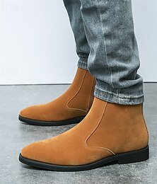 economico -stivali chelsea in pelle scamosciata color cuoio da uomo: stivali casual eleganti e comodi per la moda autunnale e invernale